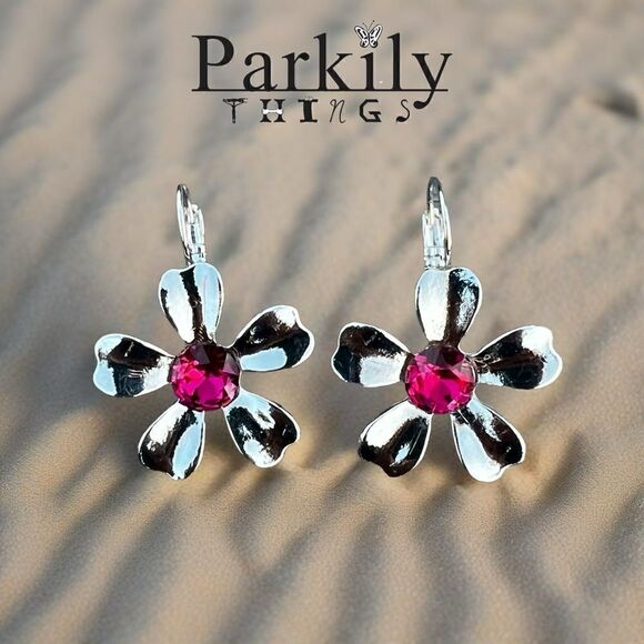 No Brand Jewelry - Handcrafted earrings with pink aurora crystal and silver.